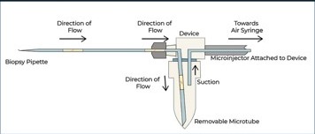 Engineering diagram of biopsy pipette, device, microinjector and removable microtube