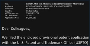 Notice of provisional patent application filed with the USPTO